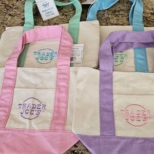 Trader Joe Mini Canvas Tote Bag Set - Pink, Purple, Blue, Green